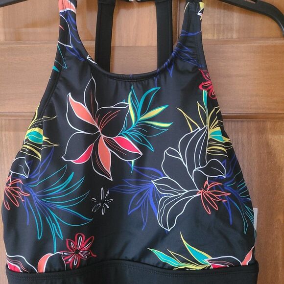 Eco Beach Women's High Neck One-Piece Swimsuit Color Black/Multi Size Large NWT - Picture 3 of 16